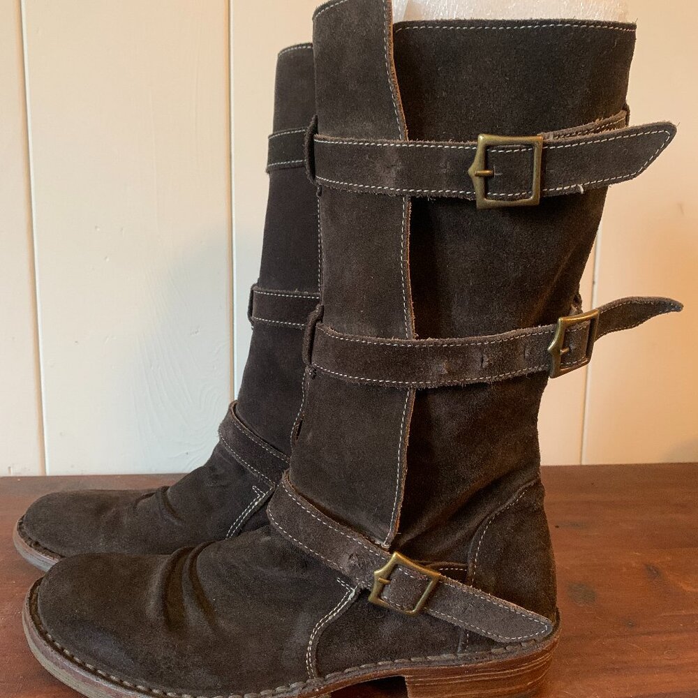 Fiorentini & Baker brown suede buckle boots, size 39